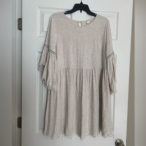 Pinkblush Beige Raw Edge Bell Sleeve Babydoll Maternity Dress